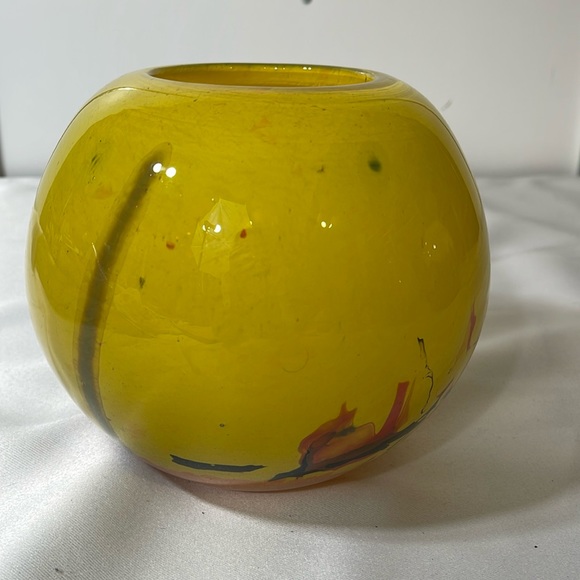 Handmade Blown Glass Bowl Vase Yellow Multi Big - Picture 3 of 8